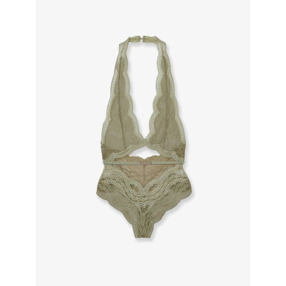 Gucci Olive Green Lace Halter Bodysuit